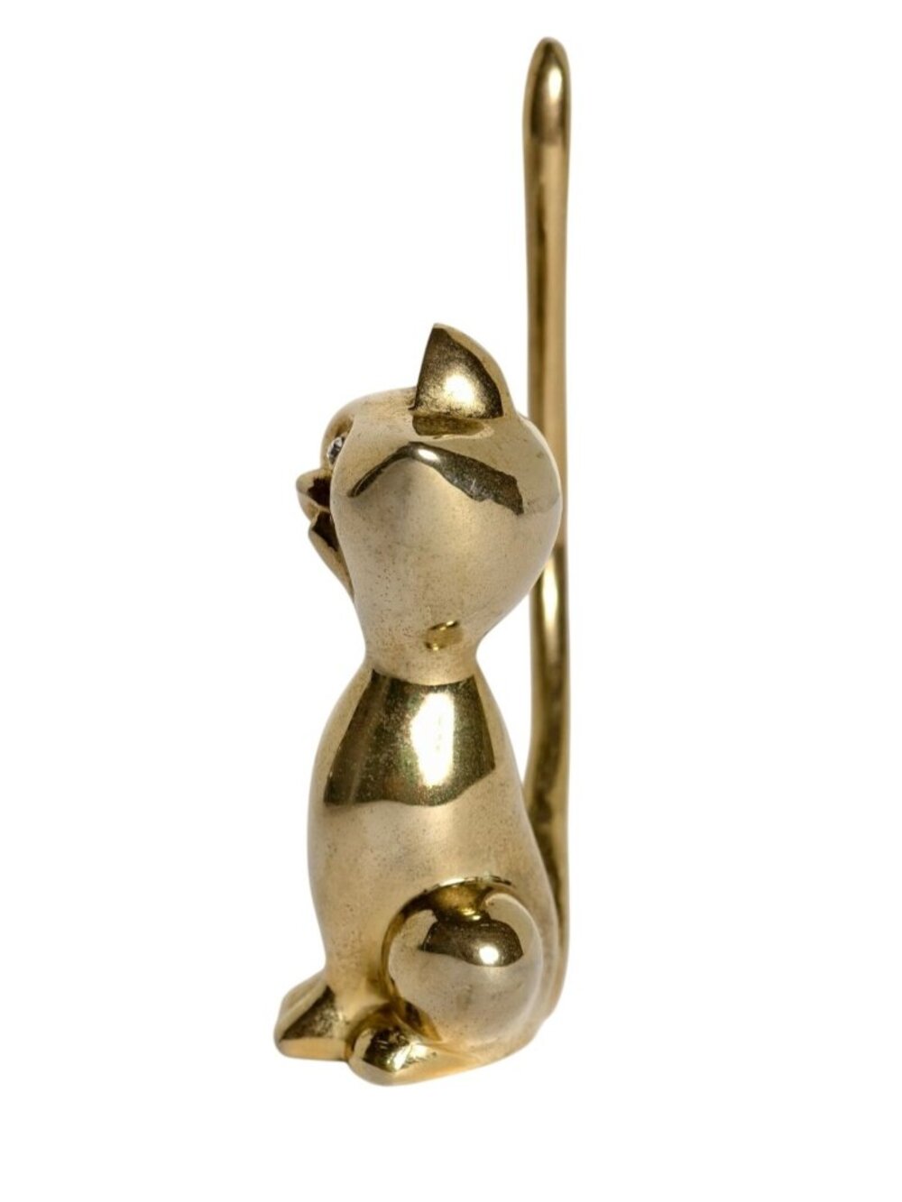 Vtg MCM Brass Cat Ring Holder Rhinestone Eyes Figurine Gold Elegant Aesthetic - Picture 2 of 5